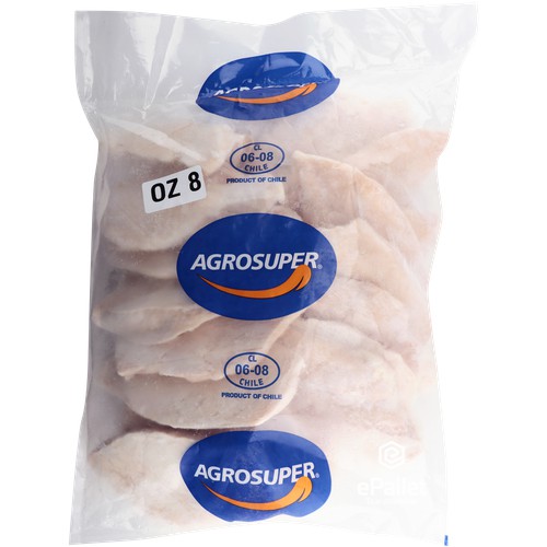 AGROSUPER 8OZ SIZED BONELESS SKINLESS CHICKEN BREAST #10LB CASE OF FOUR