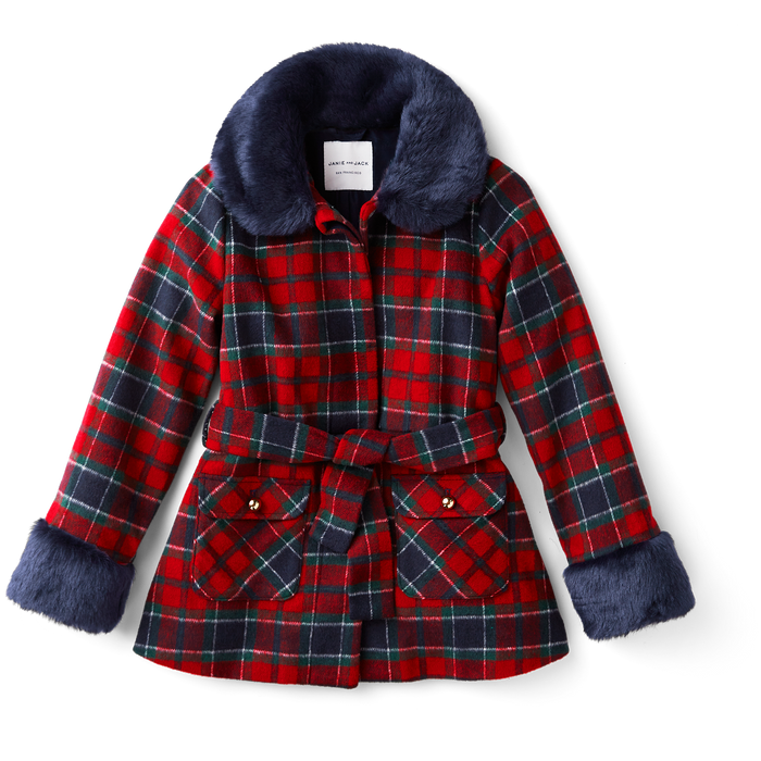 American Girl® x Janie and Jack Fur-Trim Plaid Coat for Girls