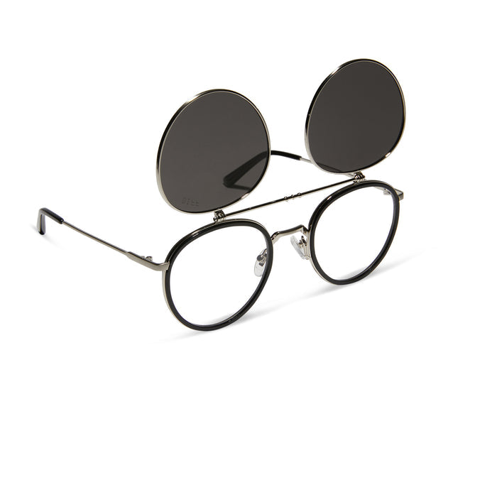 star wars x diff eyewear anakin™️ podracer™️ round prescription glasses with a galactic brushed silver metal frame angled view