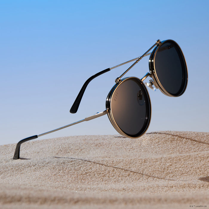 lifestyle star wars x diff eyewear anakin™️ podracer™️ round prescription glasses with a galactic brushed silver metal frame with space gray lenses