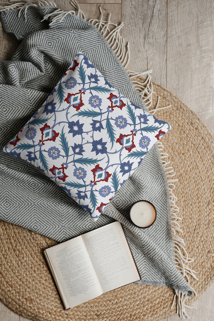 Ankara Ottoman Outdoor Pillows Violet Blue Red & White
