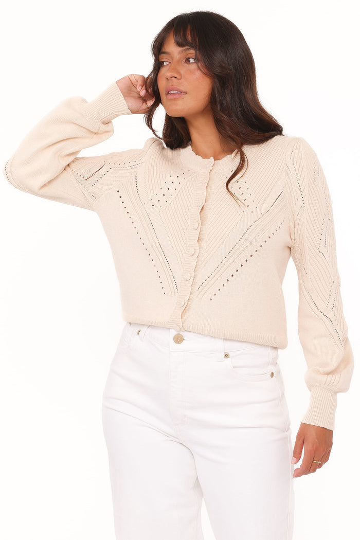 Petal and Pup USA KNITWEAR Annika Puff Sleeve Cardigan - Cream