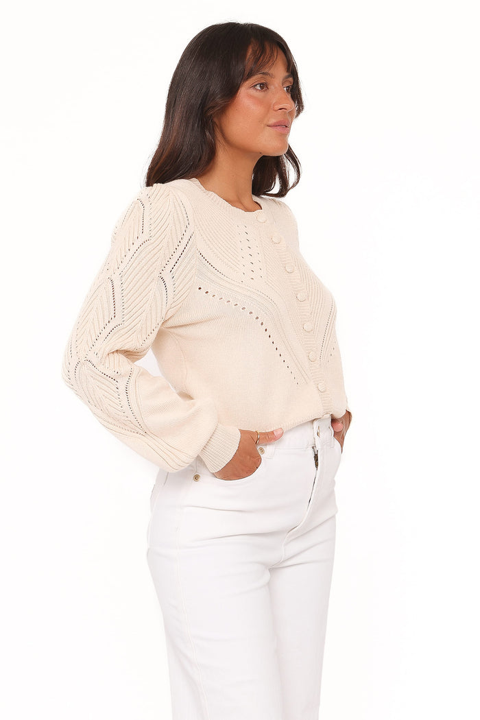 Petal and Pup USA KNITWEAR Annika Puff Sleeve Cardigan - Cream
