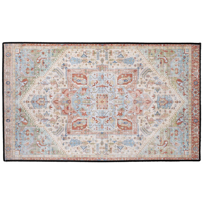 Anshan Persian Indoor/Outdoor Floor Mat Antique Faded Blue Red