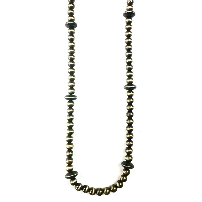 Antique Bronze Round & Saucer Faux Navajo Pearls Necklace FINAL SALE