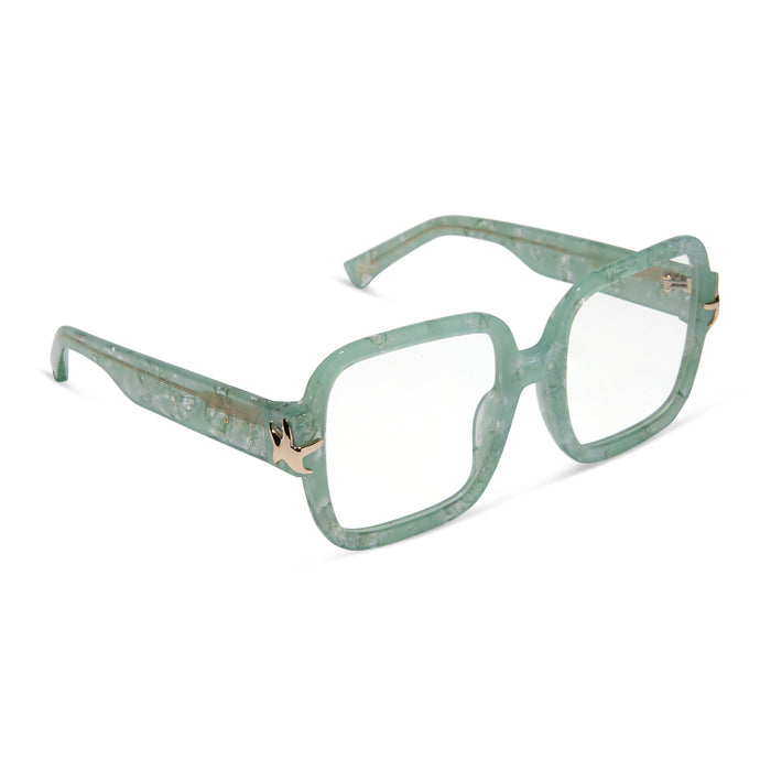 disney princess x diff eyewear ariel square prescription glasses in a green pearl frame angled view