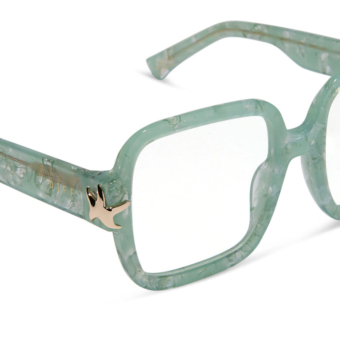 disney princess x diff eyewear ariel square prescription glasses in a green pearl frame detailed view