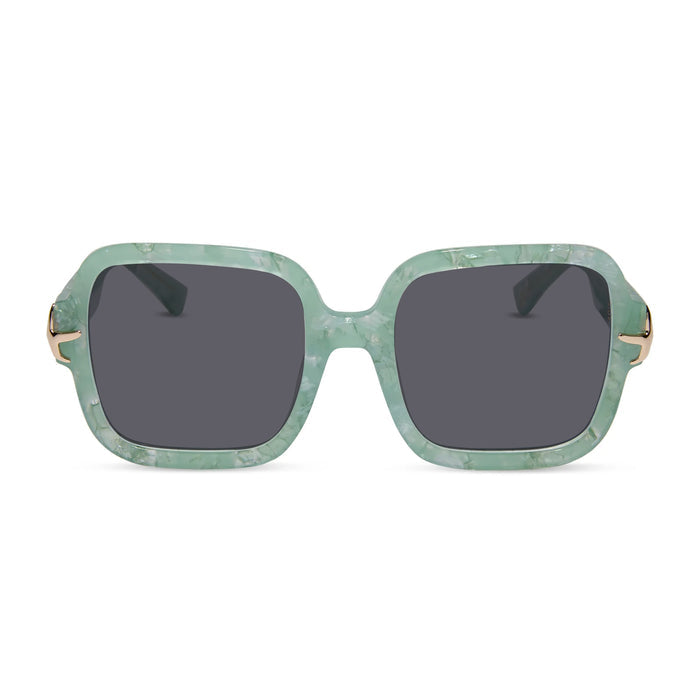 disney princess x diff eyewear ariel square prescription sunglasses in a green pearl frame front view