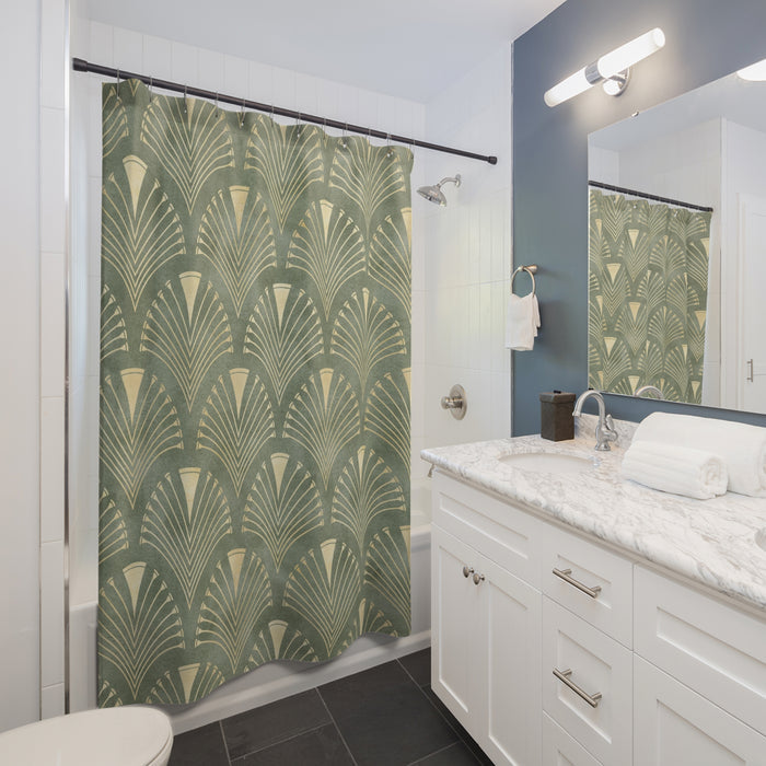 Art Deco Golden Sage Green Shower Curtain