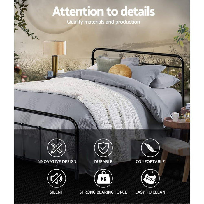 Artiss Bed Frame Metal Frames LEO - Double (Black) -Home Living Store - -