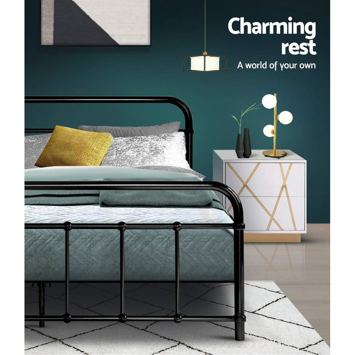 Artiss Bed Frame Metal Frames LEO - Double (Black) -Home Living Store - -
