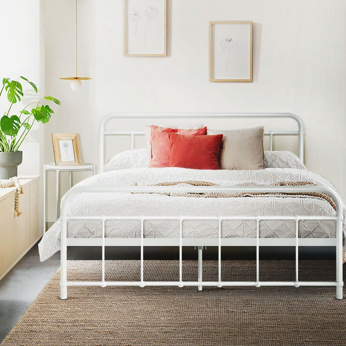 Artiss Bed Frame Metal Frames LEO - Double (White) -Home Living Store - -