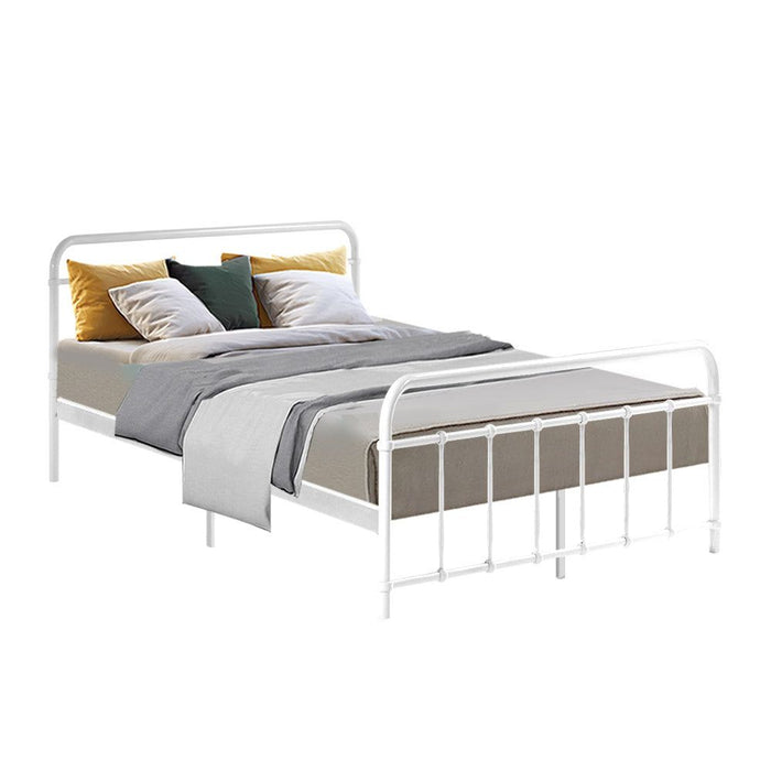 Artiss Bed Frame Metal Frames LEO - Double (White) -Home Living Store - -