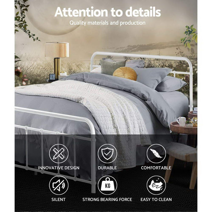 Artiss Bed Frame Metal Frames LEO - Double (White) -Home Living Store - -