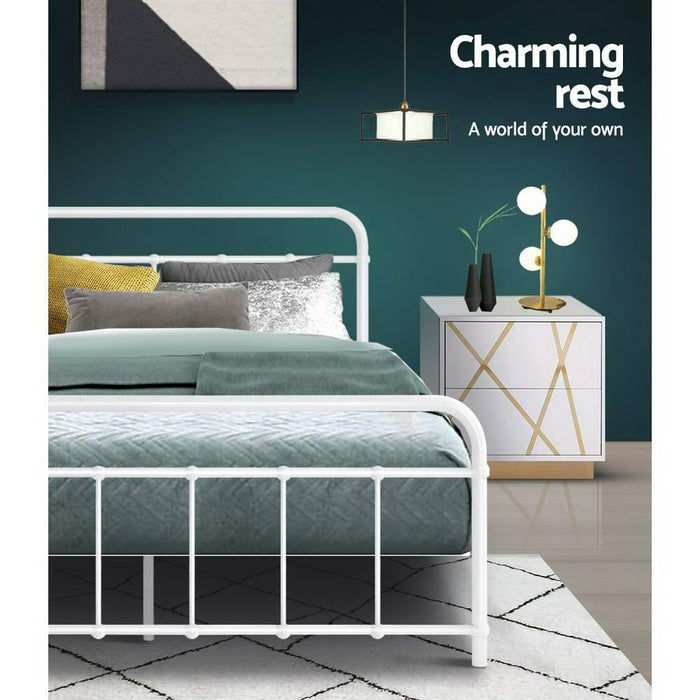 Artiss Bed Frame Metal Frames LEO - Double (White) -Home Living Store - -