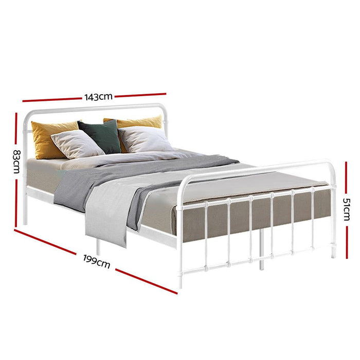 Artiss Bed Frame Metal Frames LEO - Double (White) -Home Living Store - -
