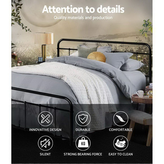 Artiss Bed Frame Metal Frames LEO - Queen (Black) -Home Living Store - -