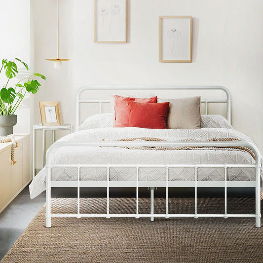 Artiss Bed Frame Metal Frames LEO - Queen (White) -Home Living Store - -