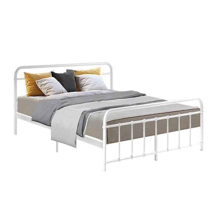 Artiss Bed Frame Metal Frames LEO - Queen (White) -Home Living Store - -