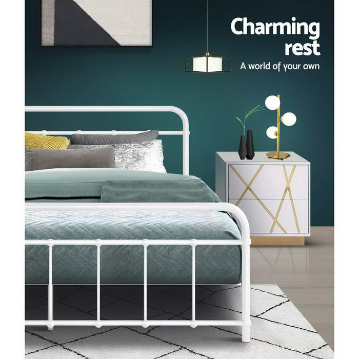Artiss Bed Frame Metal Frames LEO - Queen (White) -Home Living Store - -
