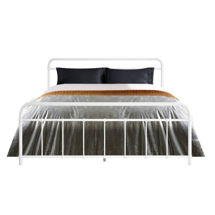 Artiss Bed Frame Metal Frames LEO - Queen (White) -Home Living Store - -