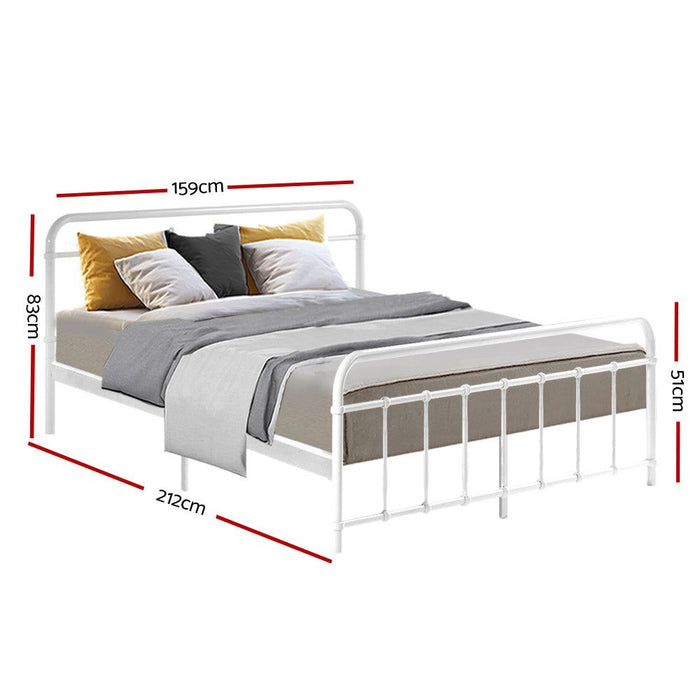 Artiss Bed Frame Metal Frames LEO - Queen (White) -Home Living Store - -