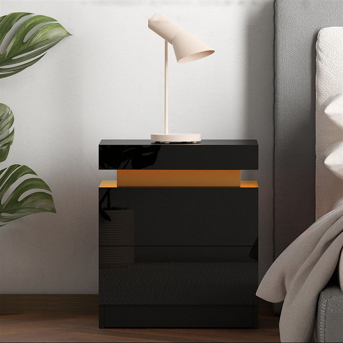 Artiss Bedside Table LED 2 Drawers Lift-up Storage - COLEY Black -Home Living Store - -