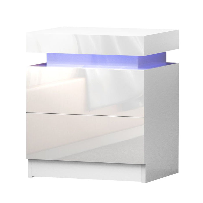 Artiss Bedside Table LED 2 Drawers Lift-up Storage - COLEY White -Home Living Store - -
