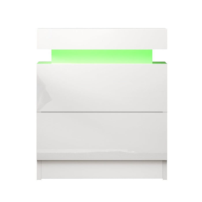 Artiss Bedside Table LED 2 Drawers Lift-up Storage - COLEY White -Home Living Store - -
