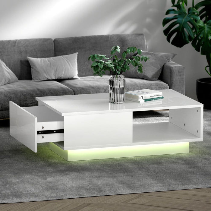 Artiss Coffee Table Led Lights White -Home Living Store - -