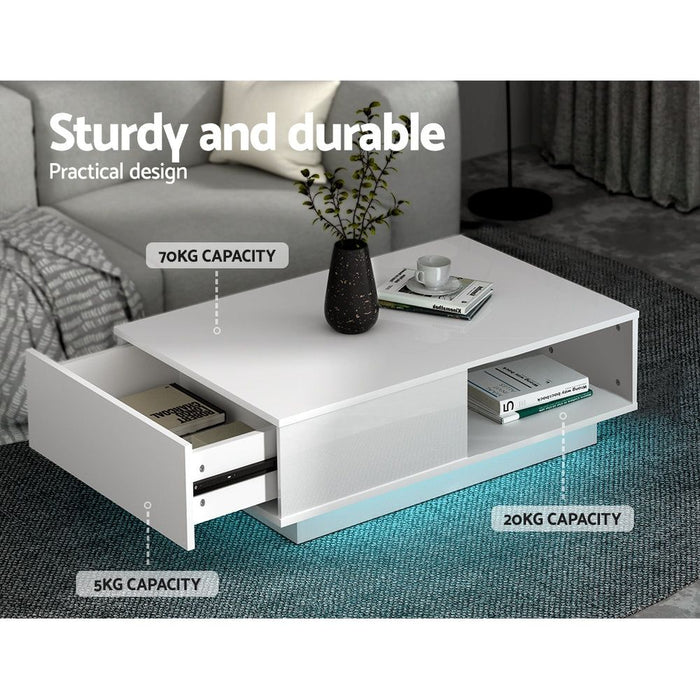 Artiss Coffee Table Led Lights White -Home Living Store - -