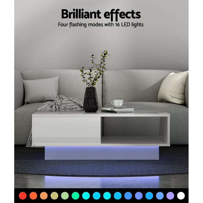 Artiss Coffee Table Led Lights White -Home Living Store - -