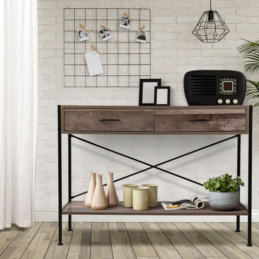 Artiss Console Table 2 Drawers Walnut Marconi -Home Living Store - -