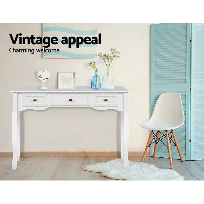 Artiss Console Table 3 Drawers White Hamptons -Home Living Store - -