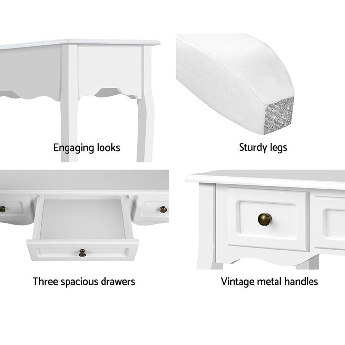 Artiss Console Table 3 Drawers White Hamptons -Home Living Store - -