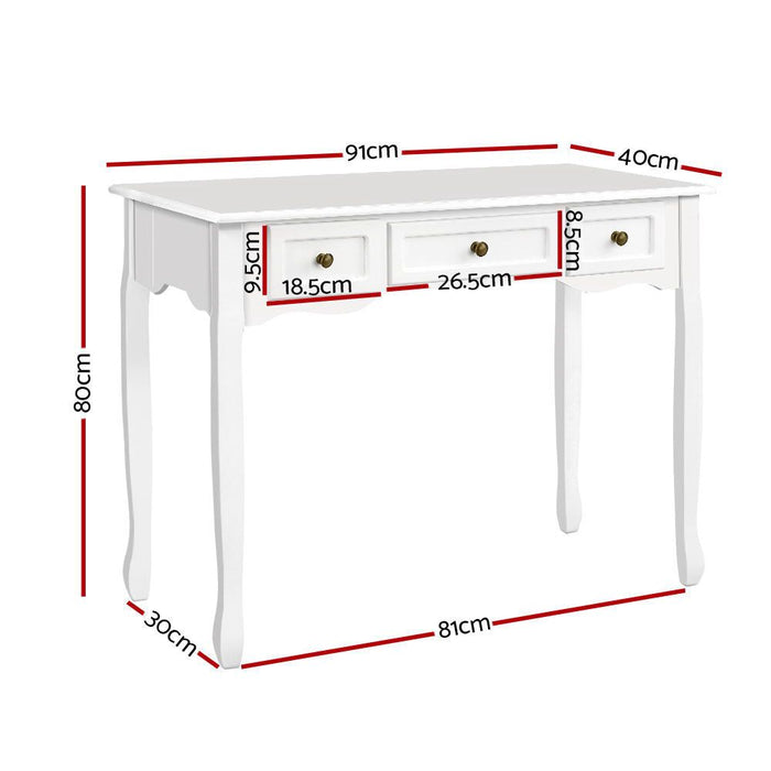 Artiss Console Table 3 Drawers White Hamptons -Home Living Store - -
