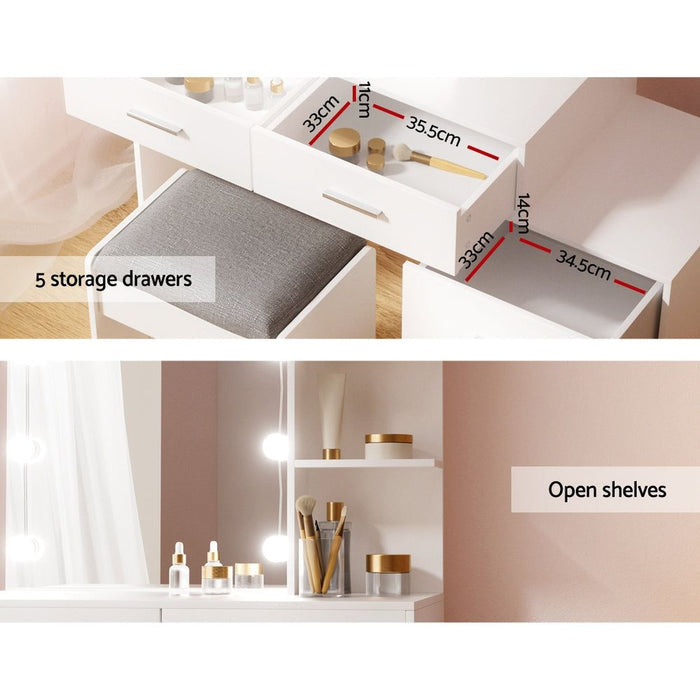 Artiss Dressing Table LED 10 Bulbs Makeup Mirror Stool Set Vanity Desk White -Home Living Store - -