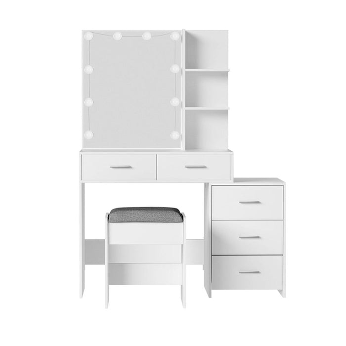 Artiss Dressing Table LED 10 Bulbs Makeup Mirror Stool Set Vanity Desk White -Home Living Store - -