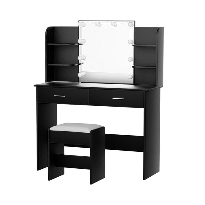 Artiss Dressing Table Set Stool 10 Led Bulbs Black Dulcea -Home Living Store - -