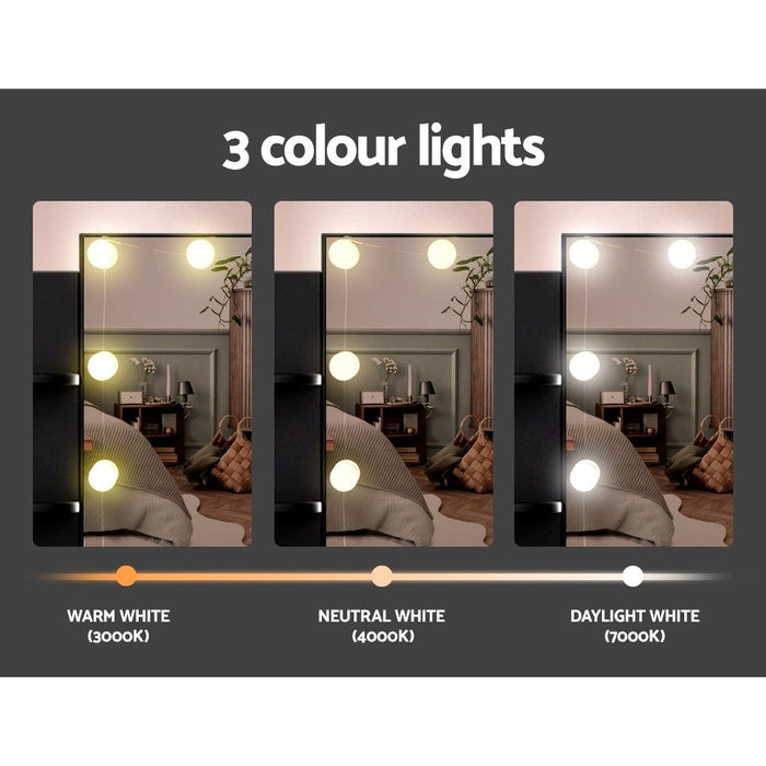 Artiss Dressing Table Set Stool 10 Led Bulbs Black Dulcea -Home Living Store - -