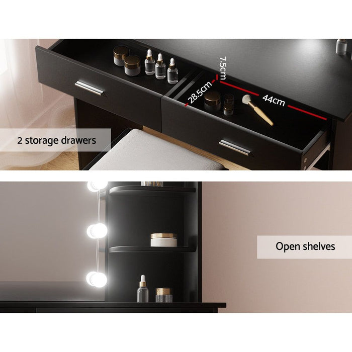 Artiss Dressing Table Set Stool 10 Led Bulbs Black Dulcea -Home Living Store - -