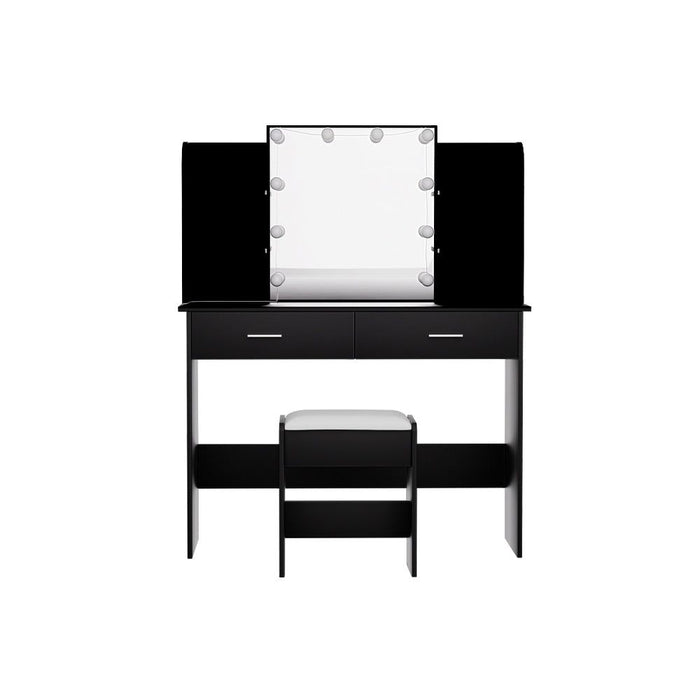Artiss Dressing Table Set Stool 10 Led Bulbs Black Dulcea -Home Living Store - -