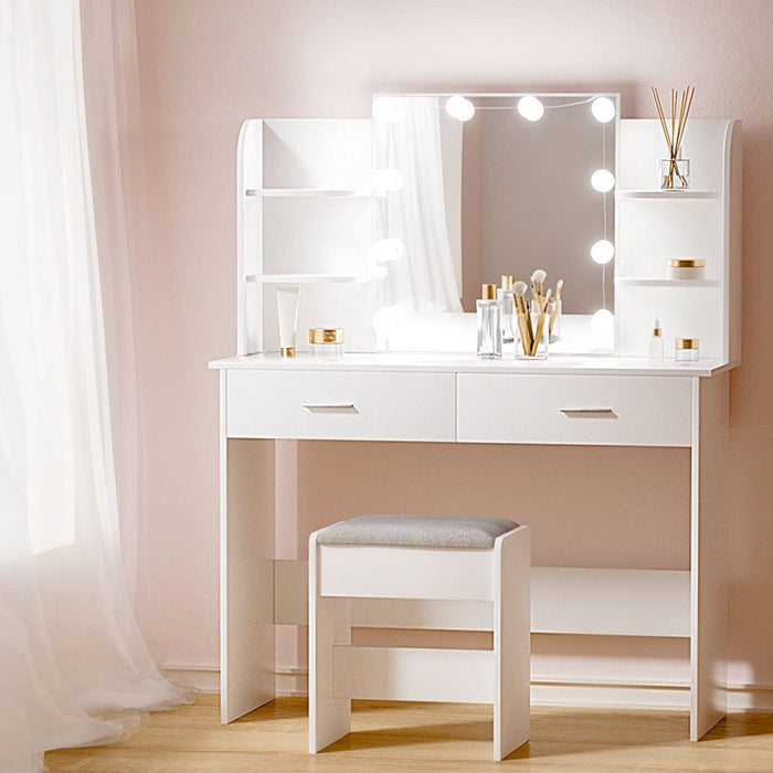 Artiss Dressing Table Set Stool 10 Led Bulbs White Dulcea -Home Living Store - -