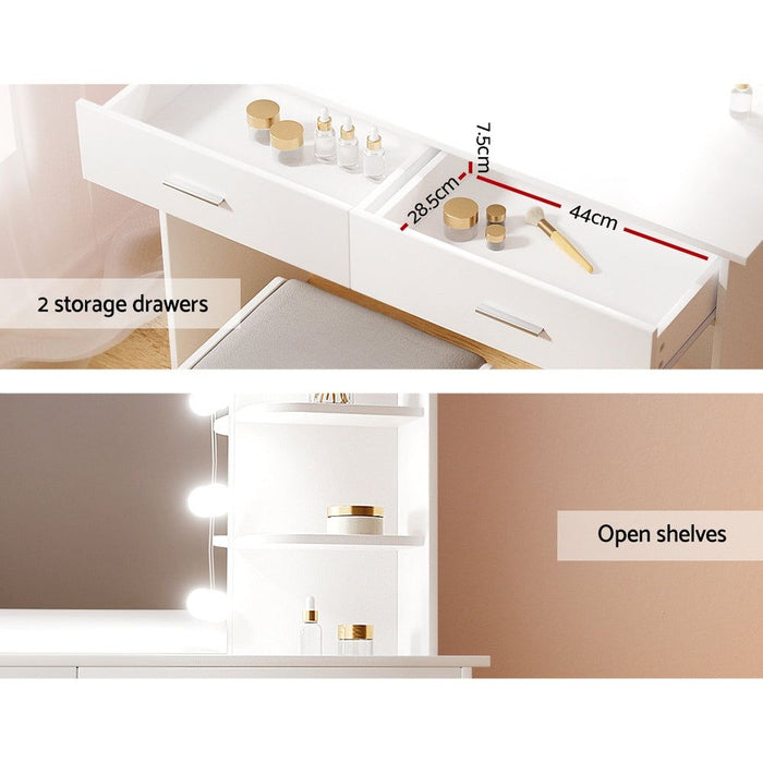 Artiss Dressing Table Set Stool 10 Led Bulbs White Dulcea -Home Living Store - -