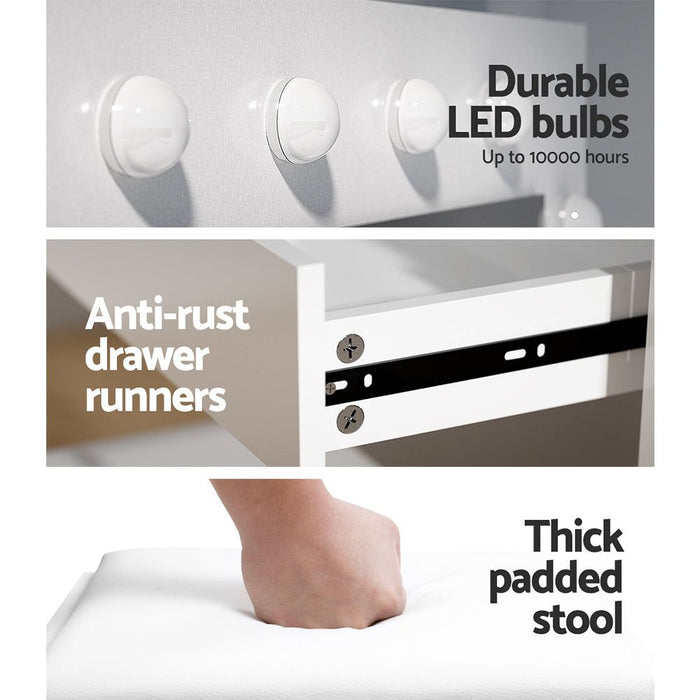 Artiss Dressing Table Set Stool 12 Led Bulbs White -Home Living Store - -