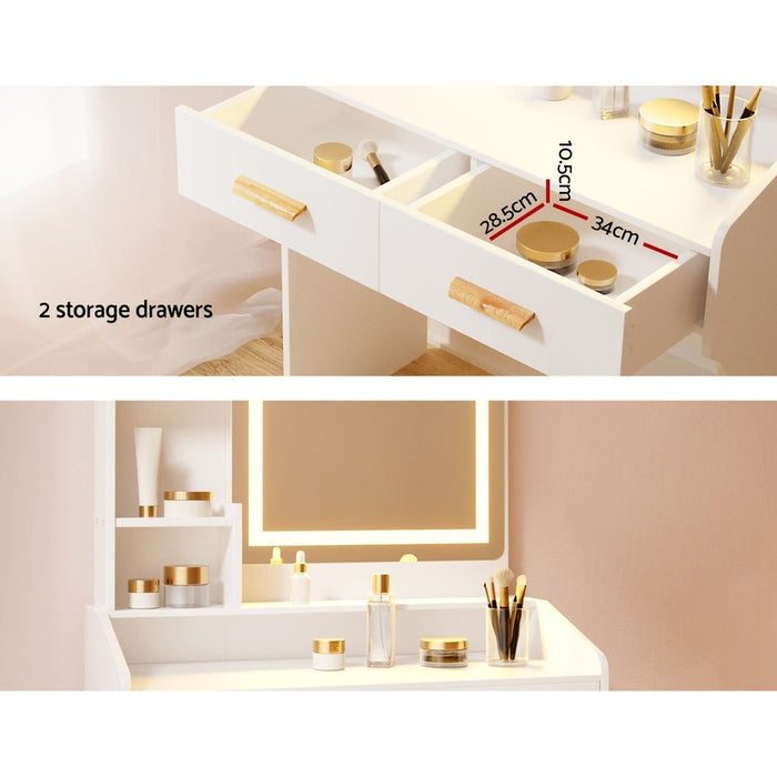 Artiss Dressing Table Set Stool Led White Doria -Home Living Store - -