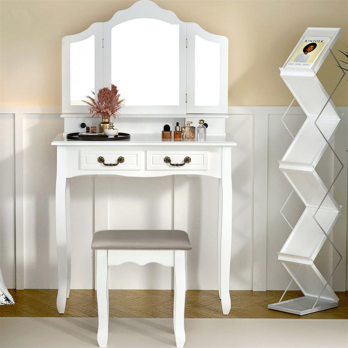 Artiss Dressing Table Stool Set Foldable Mirror White -Home Living Store - -