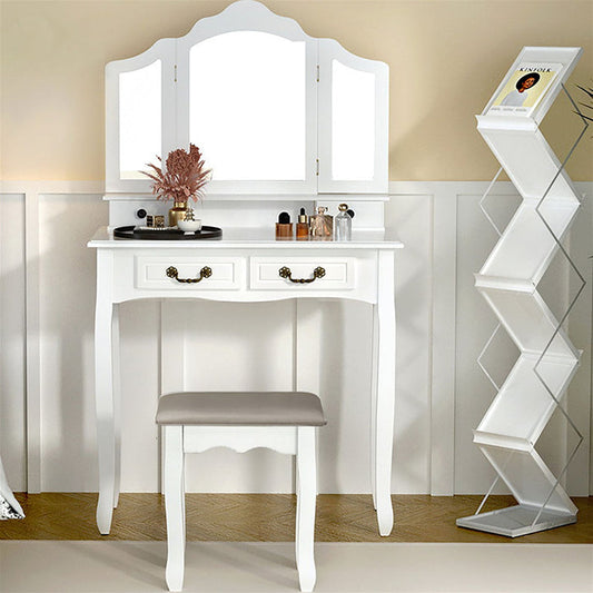 Artiss Dressing Table Stool Set Foldable Mirror White -Home Living Store - -