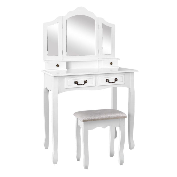 Artiss Dressing Table Stool Set Foldable Mirror White -Home Living Store - -