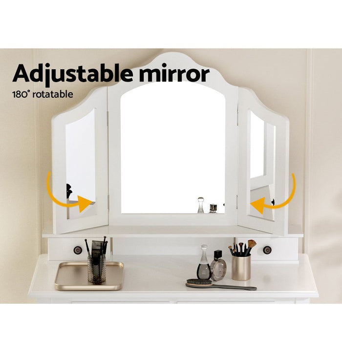 Artiss Dressing Table Stool Set Foldable Mirror White -Home Living Store - -